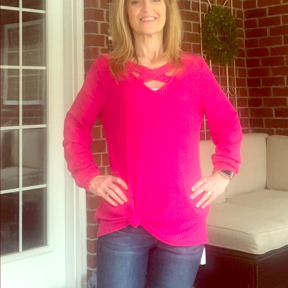 Waffle Knit Criss Cross Top